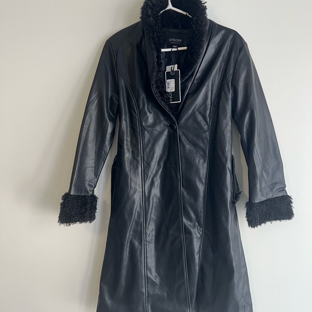 Stoosh Black Leather Jacket with Fur Accents